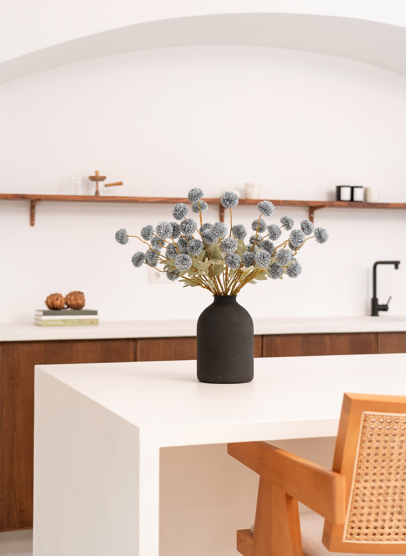 Fiori di Kiku in Seta - Grigio Blu