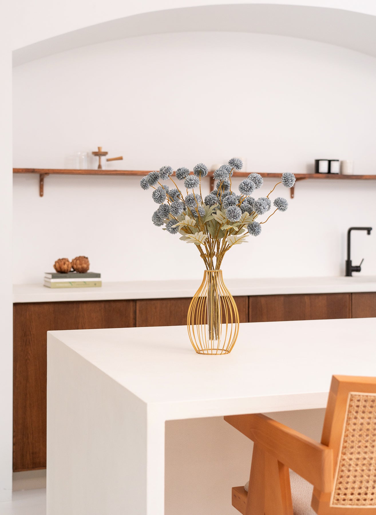 Fiori di Kiku in Seta - Grigio Blu
